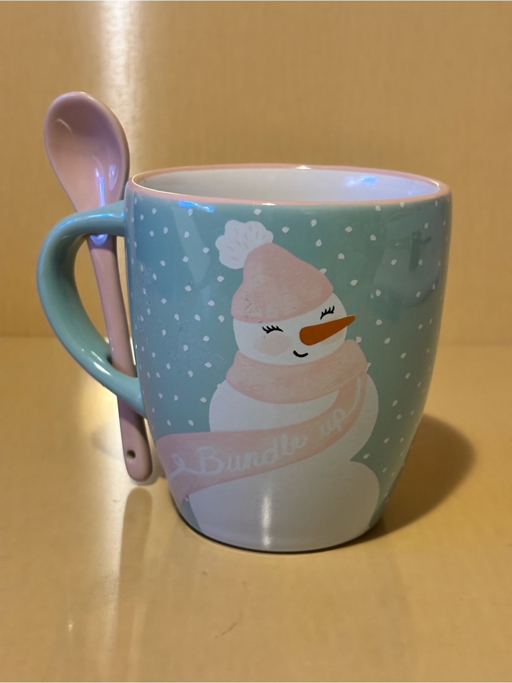 Lauren Conrad Ceramic Snowman Mug with Spoon. Gift idea